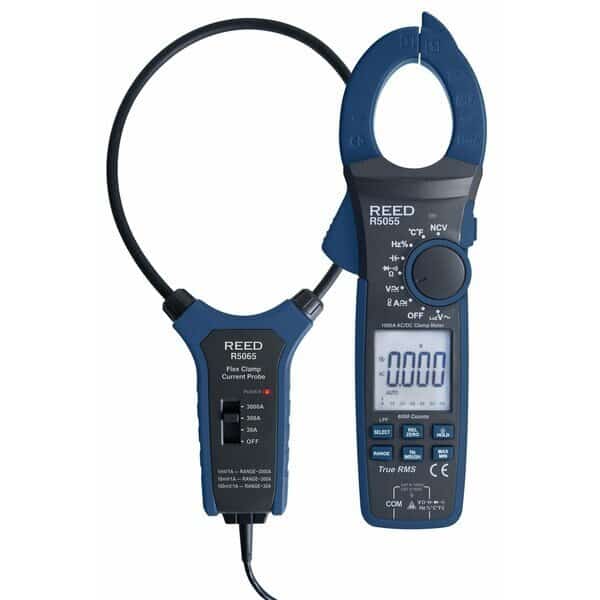 REED True RMS AC/DC Clamp Meter with Flexible Current Probe, 18in