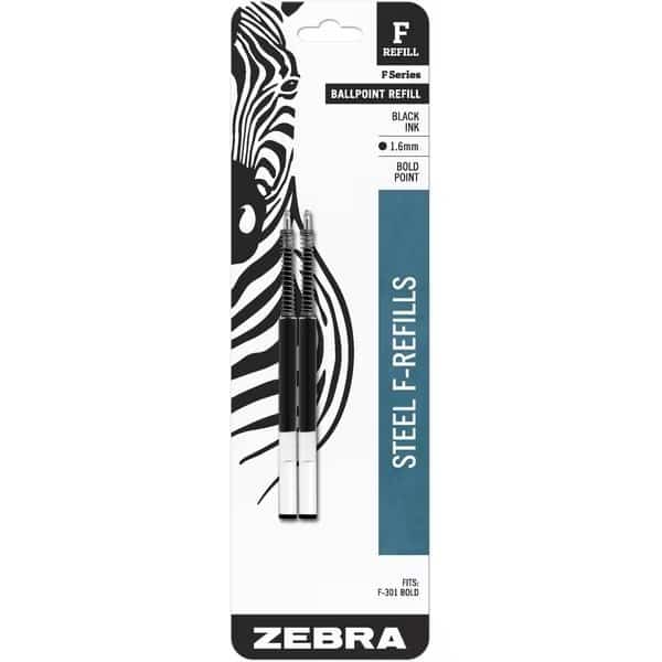 Zebra STEEL 7 Series F Refill Bold Point Ballpoint - 1.60 mm, Bold Point - Black Ink - 2-/ Pack