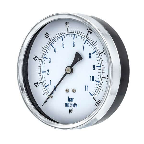 4 1/2 in Dial, 1/4 in NPT Male Center Back Location, Black Steel Case Material