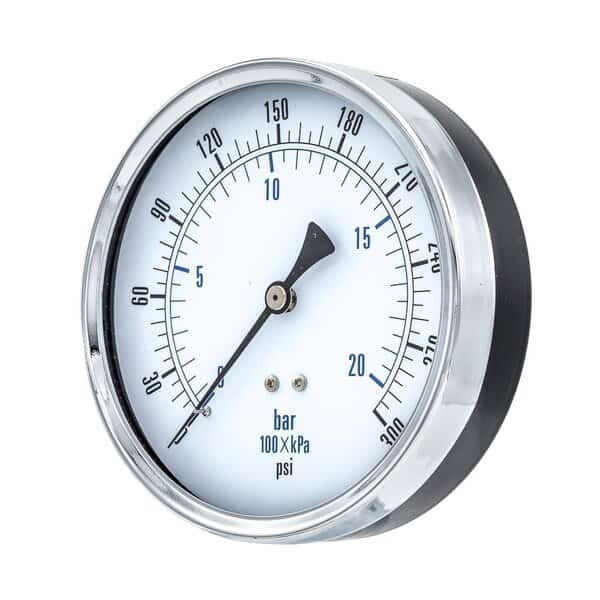 4 1/2 in Dial, 1/4 in NPT Male Center Back Location, Black Steel Case Material
