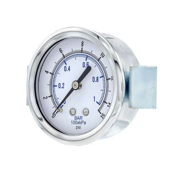 Air Gauge, 2-1/2", 0/15psi, 1/4"CBM UClamp, Pic Gauges, Mfr#: 103D-254B