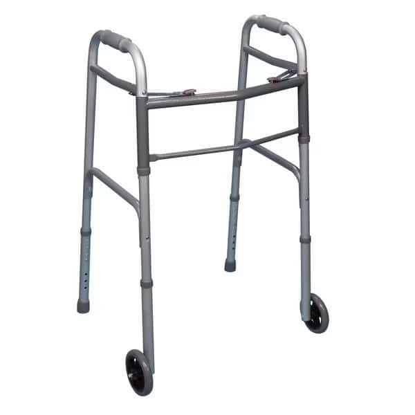 Double Button Walker with Wheels, 32 Inch Height, 4 Inch Width