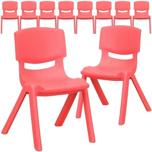 Red Plastic Stackable School Chair with 12" Seat Height, PK10