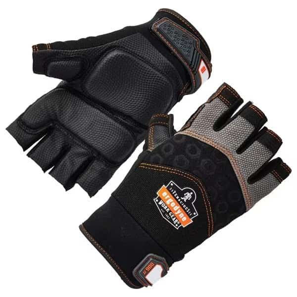 Half Finger Mechanics Impact Gloves, M, Black, Padded, Breathable Spandex, PROFLEX BY ERGODYNE, Mfr# 900