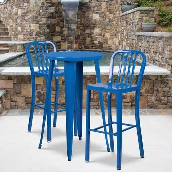 Blue Metal Outdoor Stool,30",PK2, Mfr#: 2-CH-61200-30-BL-GG, FLASH FURNITURE