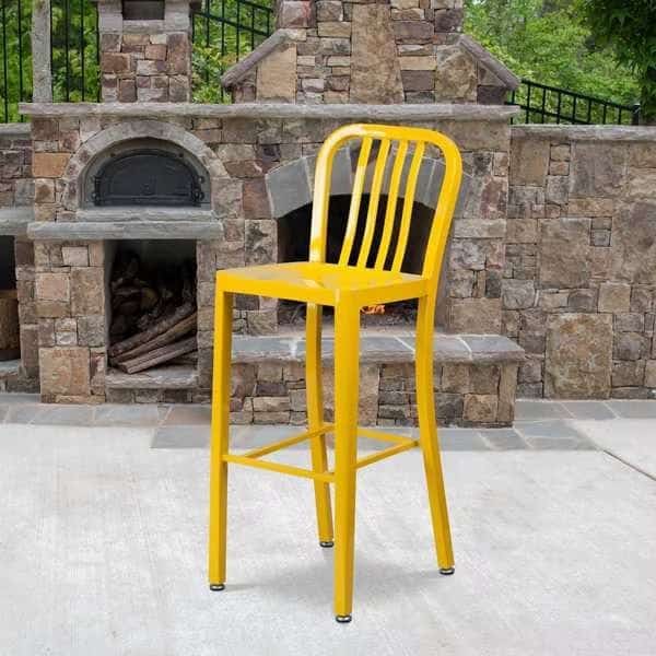 2PK 30" High Yellow Metal Barstool with Slat Back