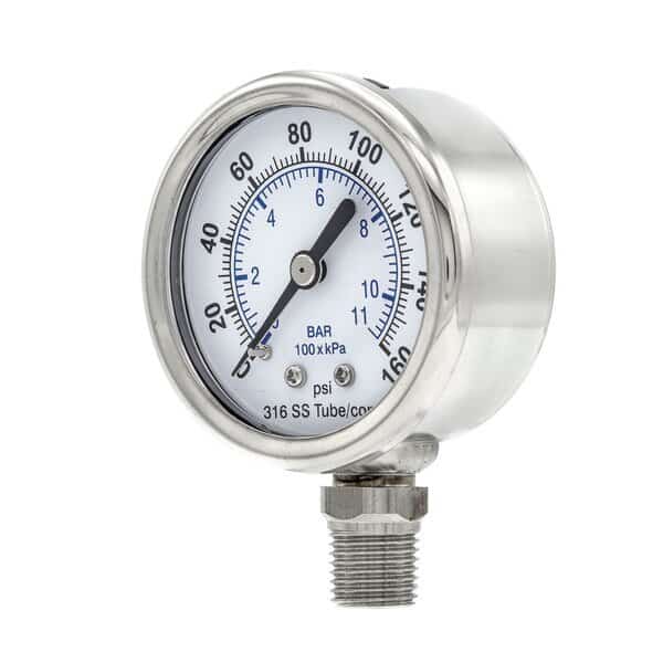 Gauge, 2", 0/160psi, 1/4"LM, SS, 2 in Dial, 1/4 in NPT Male Lower Location