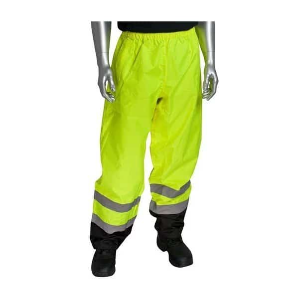 Unlined Pant, w/Black Trim On Bottom, 2XL, Hi-Vis Yellow, Polyester