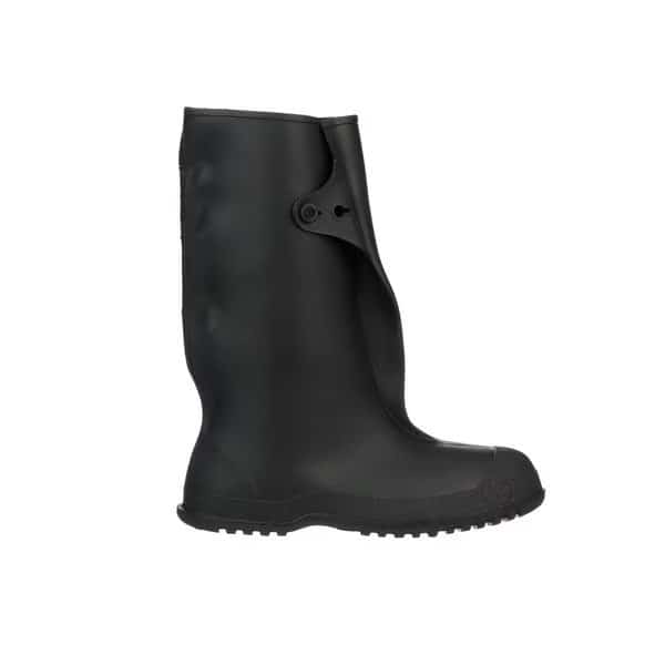 Overboots, Plain Toe, PVC, 14 in Height, Snap Tab Closure, Cleated Sole, Black, L