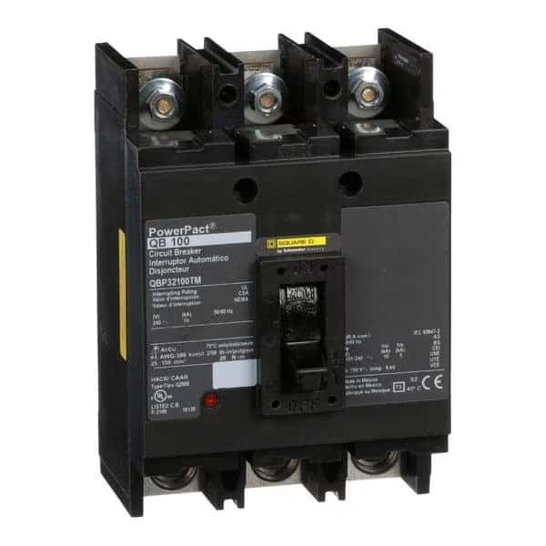 Molded Case Circuit Breaker, QBP Series, 100A, 3 Pole, 240V AC, 10kA at 240V AC
