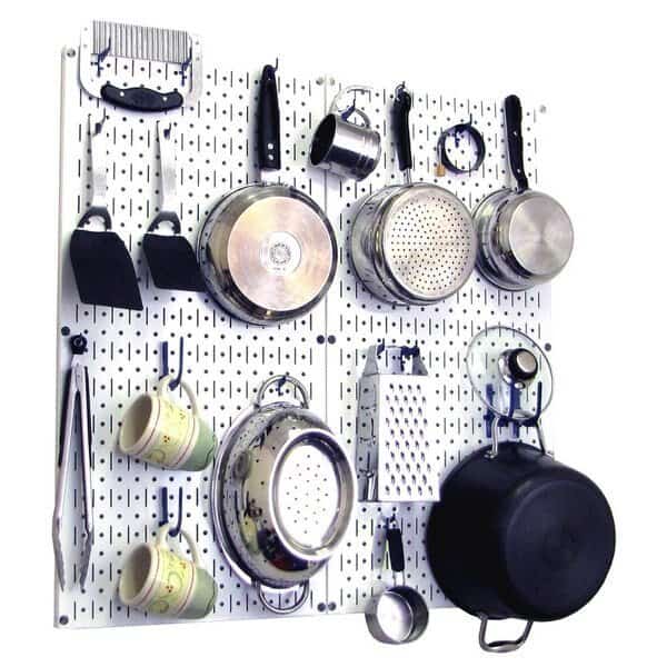 Commercial Kitchen Pegboard Rack, White/Blue