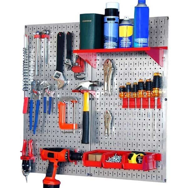 Industrial Pegboard Utility Kit, Galvanized and Red