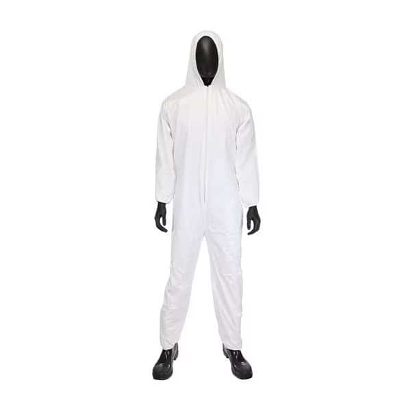 Disposable Coverall, Hooded, 3XL, Microporous, Zipper, Elastic Cuff, Elastic Ankle, Serged Seam
