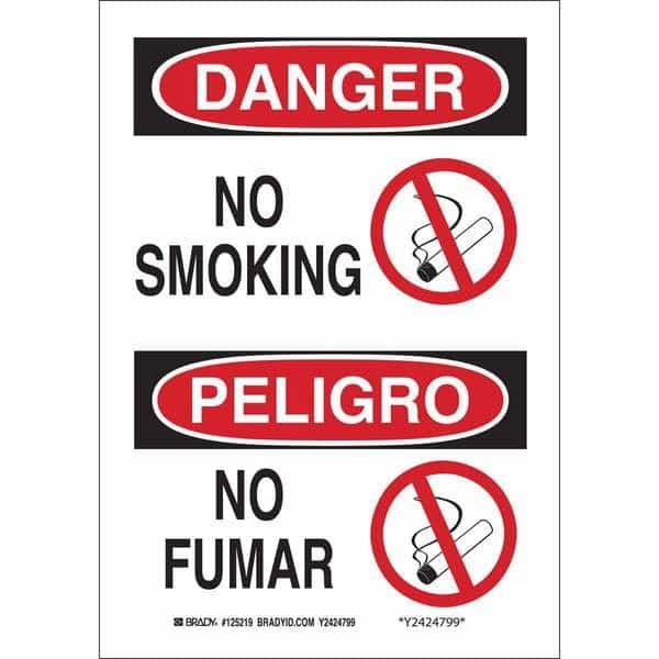 No Smoking Sign, 14 in Height, 10 in Width, Fiberglass, Rectangle, English, Spanish, BRADY, Mfr# 122779