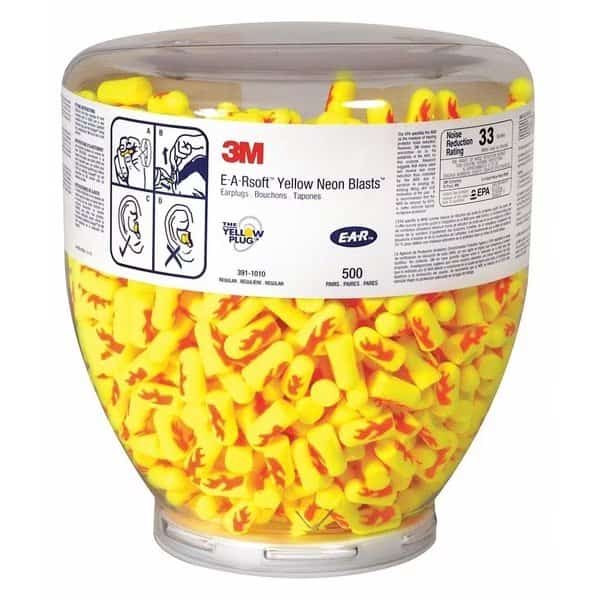 E-A-Rsoft Blast Ear Plugs Dispenser Refill, Bullet Shape, NRR 33 dB, Yellow, M, 500 Pairs, 3M, Mfr#: 91012