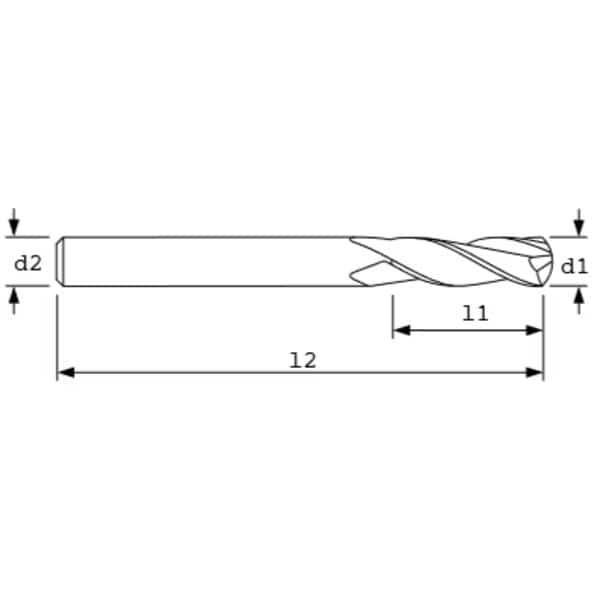 End Mill, XL Ball, 30Hl x3Fl, 1"dia Unctd