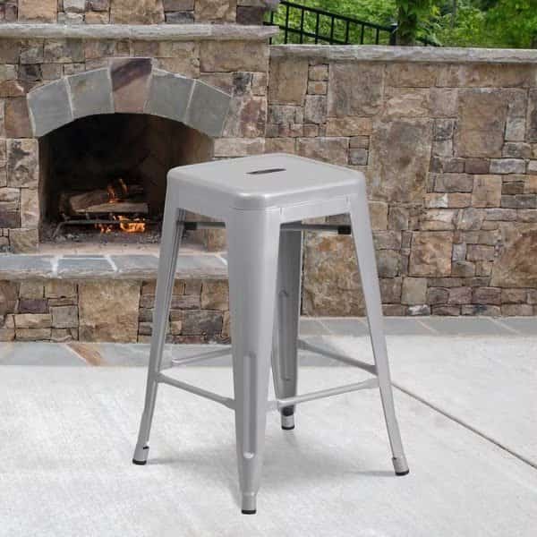4PK 24" High Backless Silver Counter Height Stool