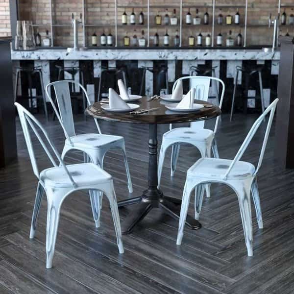Distressed Green-Blue Metal Indoor-Outdoor Stackable Chair, PK4