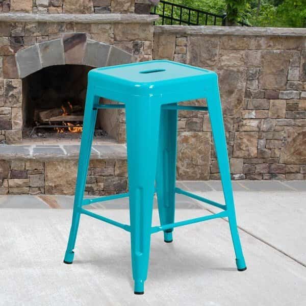 4Pack 24"H Backless Teal-Blue Counter Height Stool