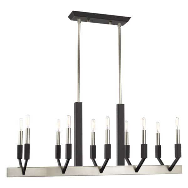 Beckett 10 Light Brushed Nickel And Black Linear Chandelier