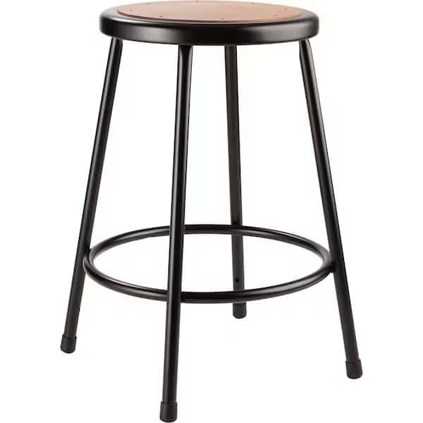 Round Stool, Height Range 24", Masonite Board Black