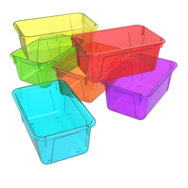 Cubby Storage Bin W/ Lid, Assorted Tints - Red, Teal, Yellow, Orange, Green, 5.1 in H, 7.8 in W