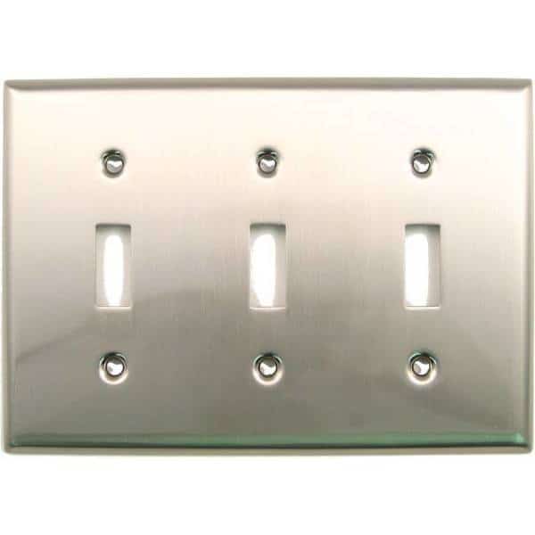 Triple Switch Plate, Number of Gangs: 3 Satin Nickel Finish