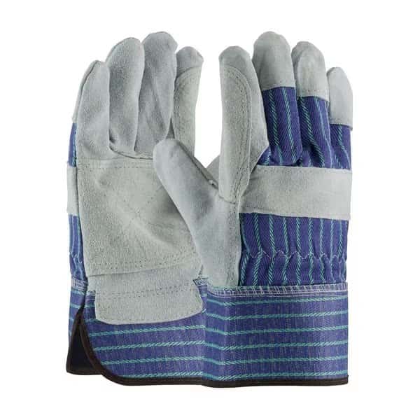 Leather Palm Gloves, Cowhide, Safety Cuff, Wing Thumb, Full Finger, Blue, S, 12 PK