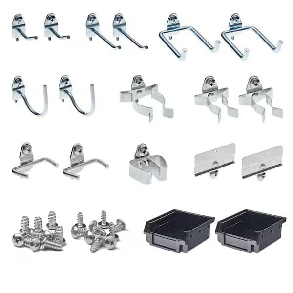 18 pc. Pegboard Hook & Bin Assortment for 1/8 In. and 1/4 In. Pegboard (16 Asst Hooks & 2 Bins)