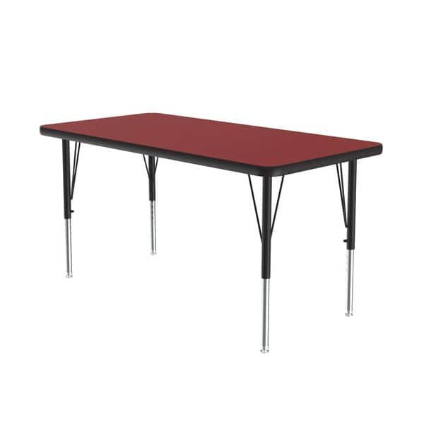 Rectangle Adjustable Height Activity Kids School Table, 24" W, 60" L, 19" to 29" H, Red