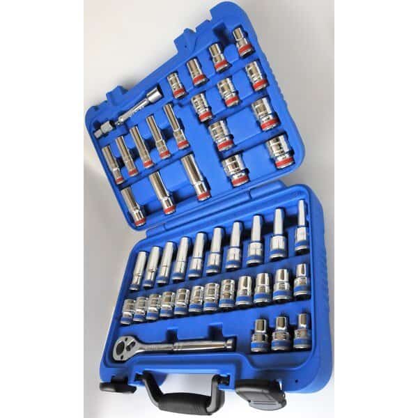 Socket Set, 1/2 Drive, SAE & Metric, 47 Piece