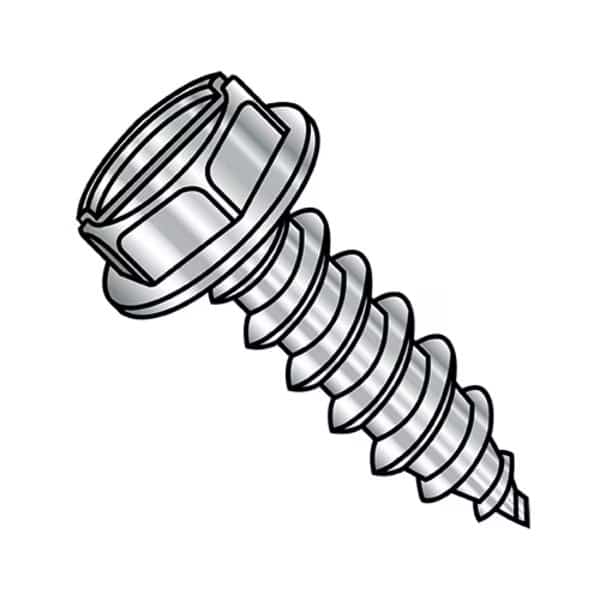 Self-Drilling Screw, #10-16 x 1-1/4 in, Plain 18-8 Stainless Steel Hex Head Slotted Drive, 2000 PK