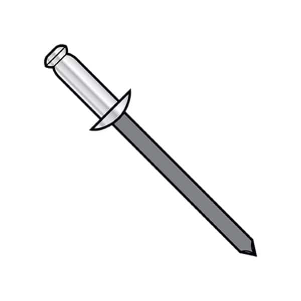 Blind Rivet, Dome Head, 3/16 in Dia., 1.450 in L, Aluminum Body, 2000 PK