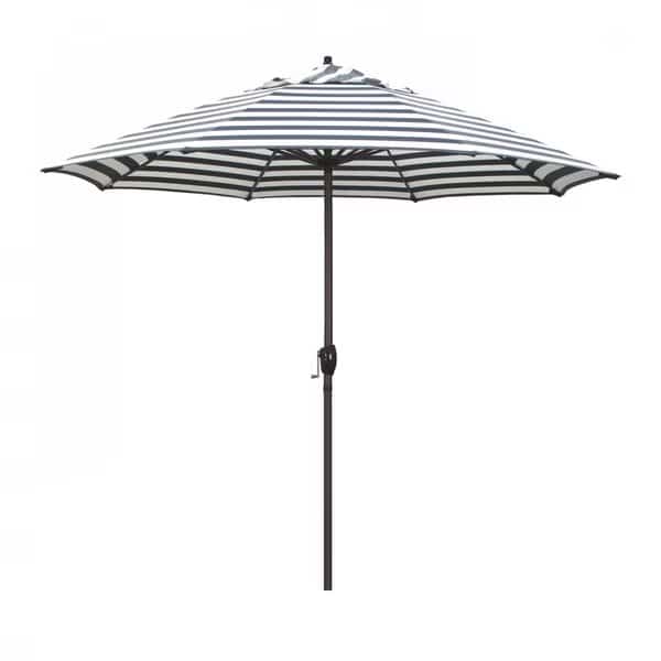 Patio Umbrella, Octagon, 102" H, Olefin Fabric, Navy White Cabana Stripe