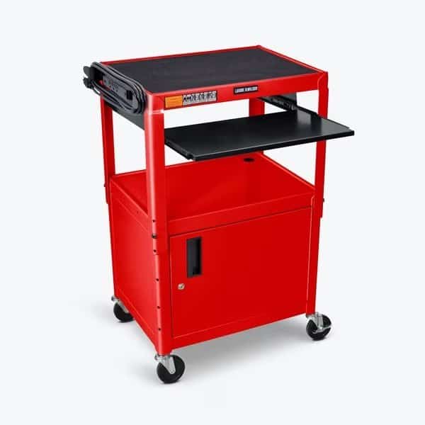 Adjustable-Height Steel AV Cart with Pullout Keyboard Tray and Cabinet