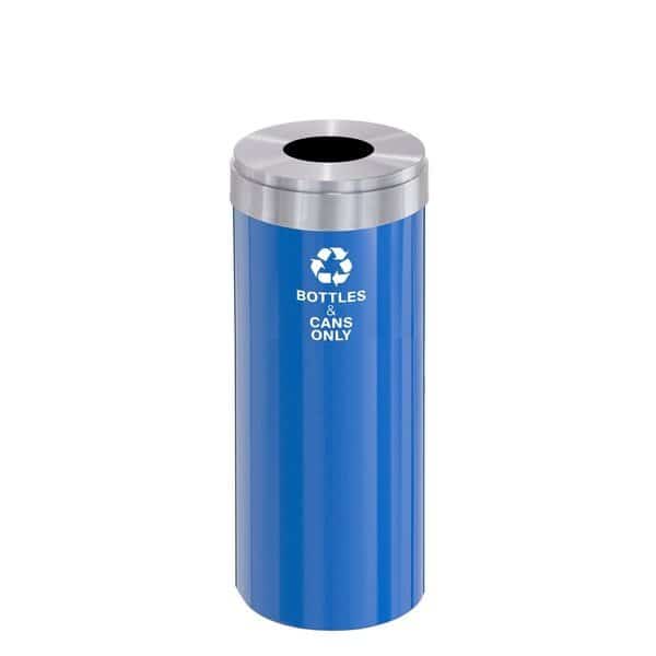 12 gal Round Recycling Bin, Blue/Satin Aluminum