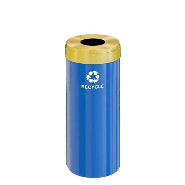 15 gal Round Recycling Bin, Blue/Satin Brass