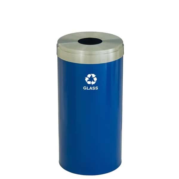 23 gal Round Recycling Bin, Blue/Satin Aluminum