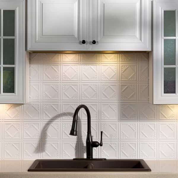 Fasade 18in x 24in Traditional 4 Gloss White Backsplash Panel 5pk