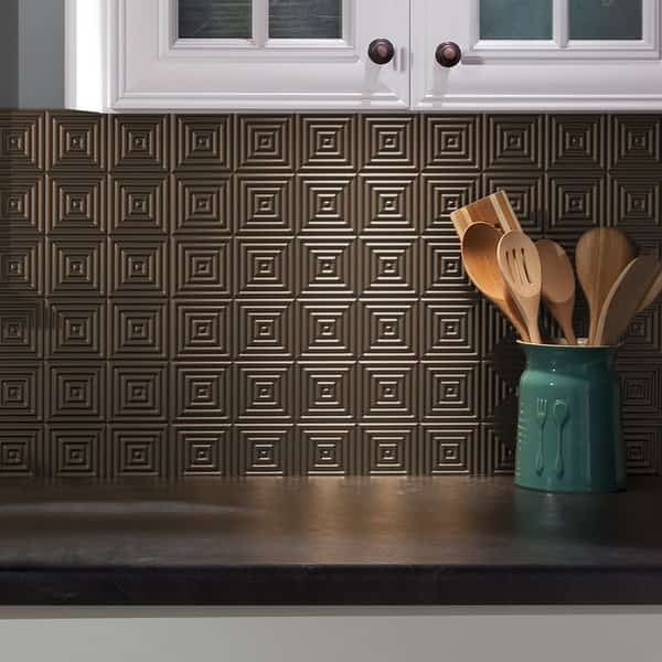 Fasade 18in x 24in Miniquattro Argent Bronze Backsplash Panel 5pk