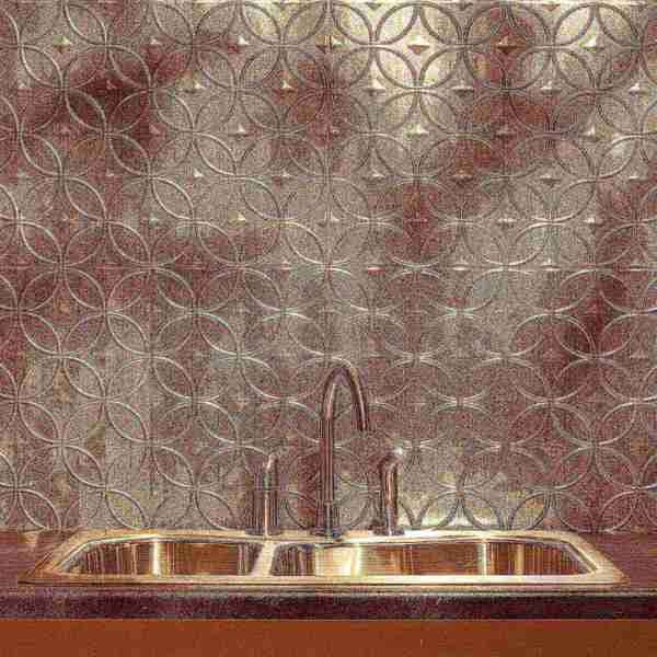 Fasade 18in x 24in Rings Crosshatch Silver Backsplash Panel 5pk