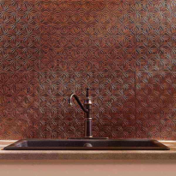 Fasade 18in x 24in Lotus Antique Bronze Backsplash Panel 5pk