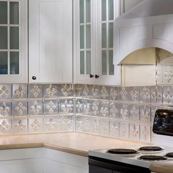 Fasade 18in x 24in Fleur-de-lis Brushed Aluminum Backsplash Panel 5pk