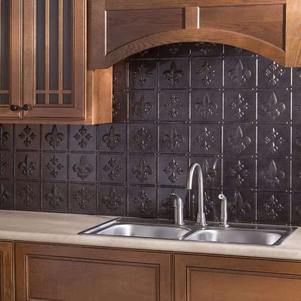 Fasade 18in x 24in Fleur-de-lis Smoked Pewter Backsplash Panel 5pk, FASADE, Mfr# PB6627