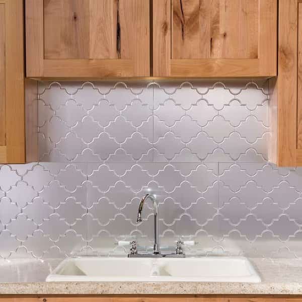 Fasade 18in x 24in Monaco Brushed Aluminum Backsplash Panel 5pk, FASADE, Mfr# PB6808
