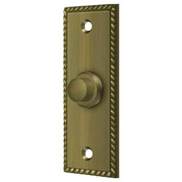 Bell Button, Rectangular Rope Antique Brass