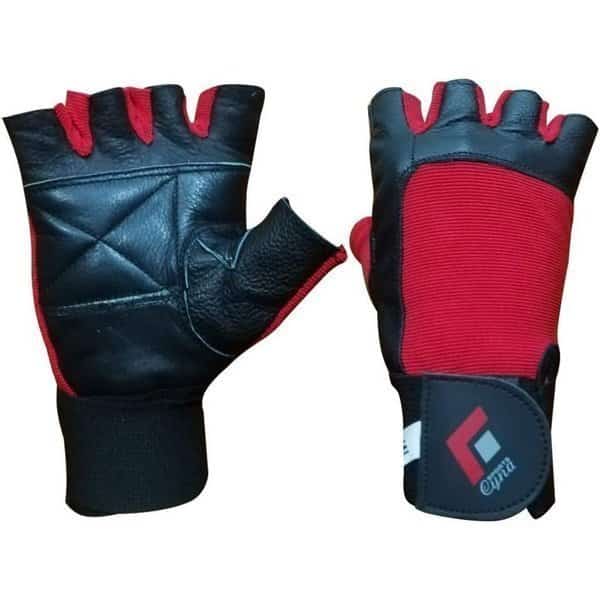 Red Weight Lifting Leather Gloves Medium