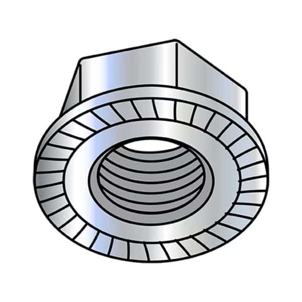 Flange Nut, M20-2.50, Steel, Class 8, Zinc Plated, 30 mm Hex Wd, 200 PK