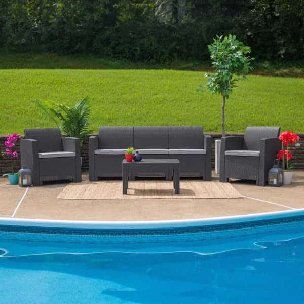 Rattan Coffee Table,Dark Gray, Mfr#: DAD-SF2-T-DKGY-GG, FLASH FURNITURE