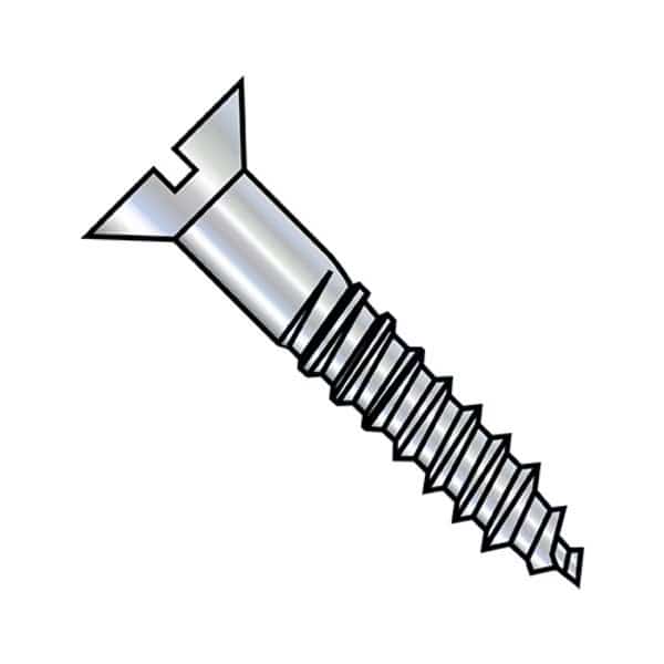 Wood Screw, #10, 3/4 in, Zinc Plated Steel Flat Head Slotted Drive, 4000 PK